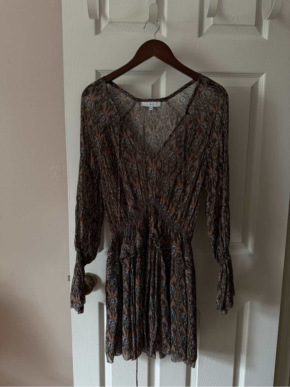 IRO Lyz Dress Long Sleeve Sheer Beautiful Print Size 36 Small
